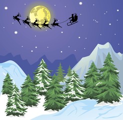Santa s sleigh on Moon background