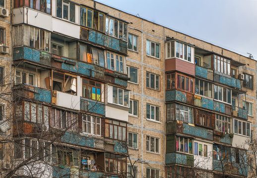 balconies in old panel pre-fabricated house