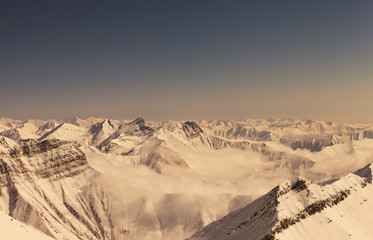 Winter mountains in vintage effect