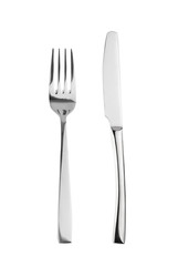 Fork and knife isolated on white, without shadow