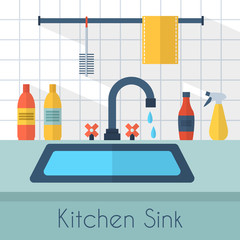 Kitchen sink with kitchenware