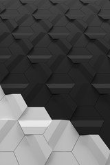 Dark grey and light grey hexagonal relief wall surface - vertical abstract background 