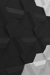 Dark grey and light grey hexagonal relief wall surface - vertical abstract background 