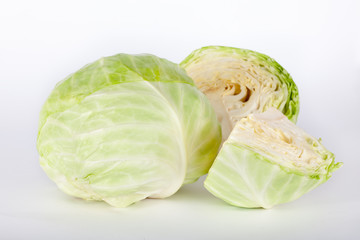 Cut cabbage on white grey background