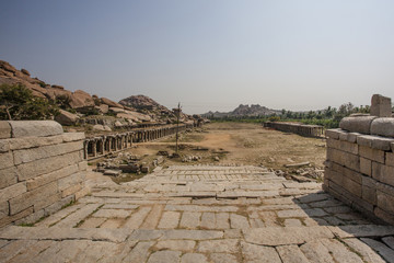 View at the bazar near the Krishna temple in the Ruins of the Vijaya in Hampi, Karnataka, India - Asia