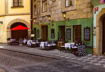 Naklejka premium Old street in Old Town of Prague. Czech Republic