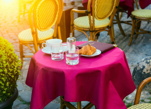 Morning Street Cafe In Prague. Czech Republic