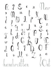 Hand-written alphabet. Calligraphic font. Letters handmade
