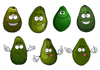 Funny cartoon green avocado fruits cartoon