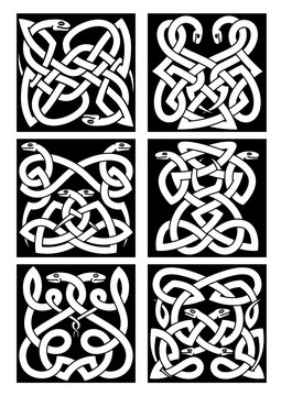 Celtic snakes knot patterns with tribal ornament