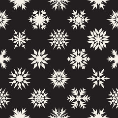 Vector Seamless Black and White Snow Flakes Ornaments Pattern