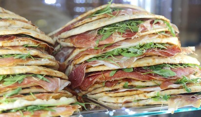 piadina stuffed for sale in the restaurant in central Italy