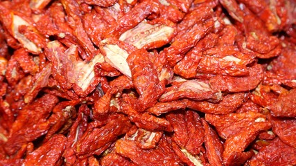 red tomatoes dried in the market