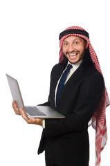 Arab businessman with computer on white
