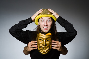 Woman with mask in funny concept
