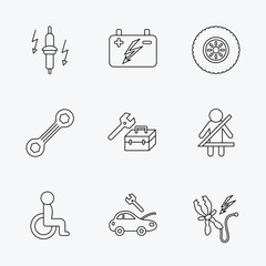 Accumulator, spanner tool and car service icons.