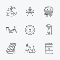 Naklejka premium Solar collector energy, battery and oil barrel.