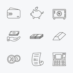 Piggy bank, cash money and wallet icons.