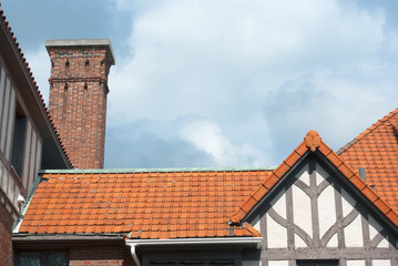 orange roof tiles building top