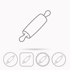 Rolling pin icon. Kitchen baker roller sign.