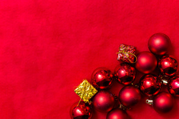 red christmas balls with copy space.