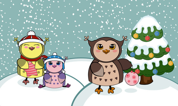 Christmas card with owls.