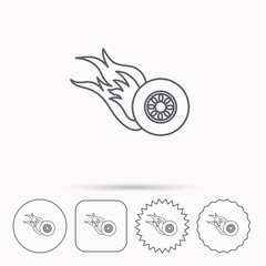 Burning wheel icon. Speed or Race sign.