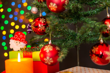 Christmas decoration on tree, candle, joy, christmas time