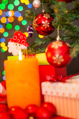 Christmas decoration on tree, candle, joy, christmas time