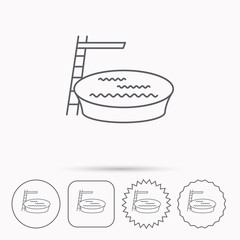 Swimming pool icon. Jumping into water sign.