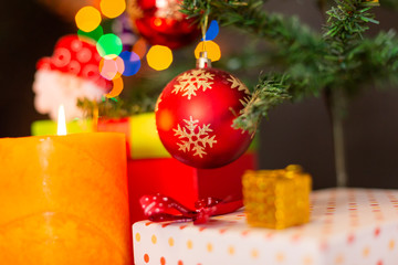 Christmas decoration on tree, candle, joy, christmas time