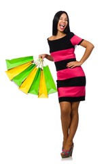 Woman in christmas shopping concept on white