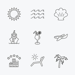 Fototapeta premium Cruise, waves and cocktail icons. Hotel sign.