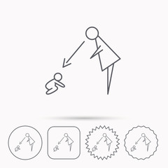 Under nanny supervision icon. Babysitting sign.