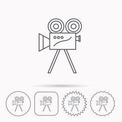 Video camera icon. Retro cinema sign.