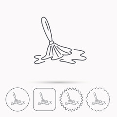 Wet cleaning icon. Clean-up floor tool sign.
