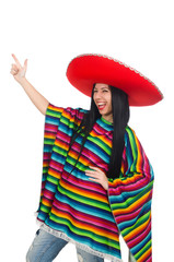 Mexican woman in funny concept on white