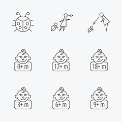 Infant child, ladybug and toddler baby icons.