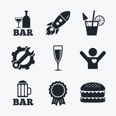 Bar or Pub icons. Glass of beer and champagne.