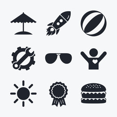 Beach holidays icons. Umbrella and Sunglasses.