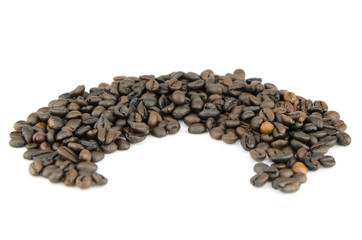 brown coffee beans on isolated background.