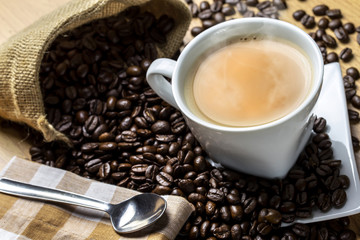 Hot Coffee with smoke on the table