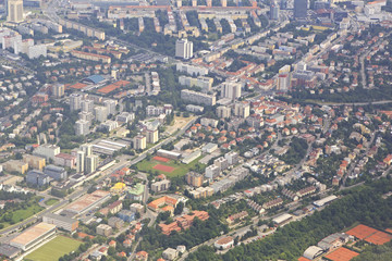 view from aircraft to the area of Prague.