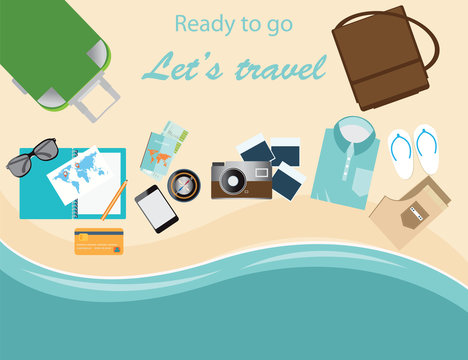 Travelers suitcase travel vacations conceptual vector illustrati