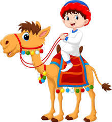 Illustration of Arab boy riding a camel