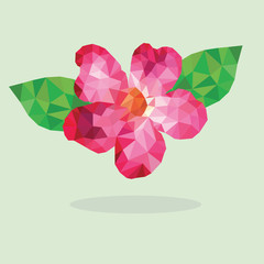 Low polygon pink flower with green leaf