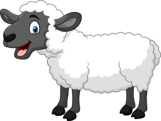 Fototapeta premium Kreskówka szczęśliwy owiec pozowanie na białym tle