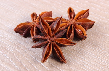 Star anise spice on wooden table