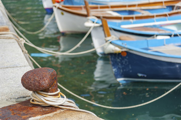 Yacht Tied To Pier in Cinque Terre, Italy