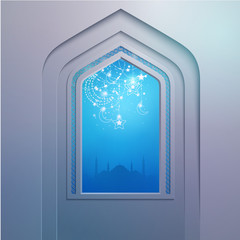 Mosque door with geometric arabic pattern for greeting festival background